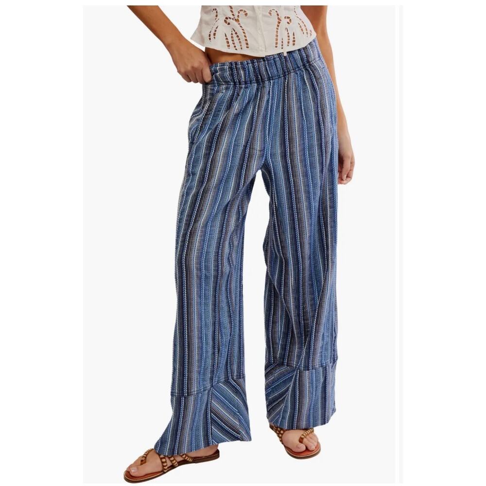 Free People Blue Striped Wide Leg Pants